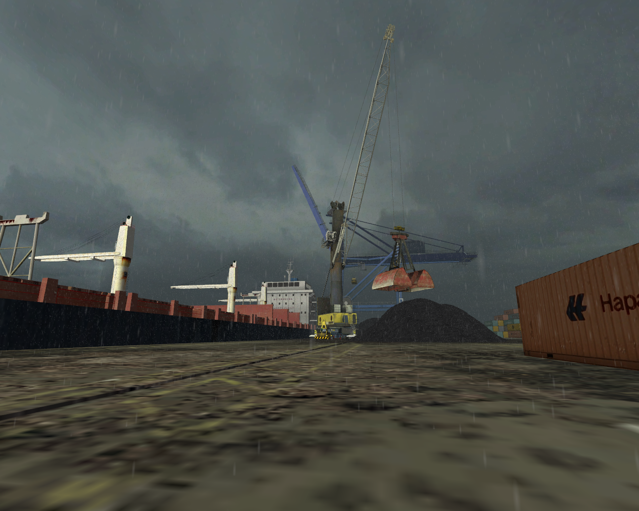 Ship-to-Shore Crane Simulator raining weather