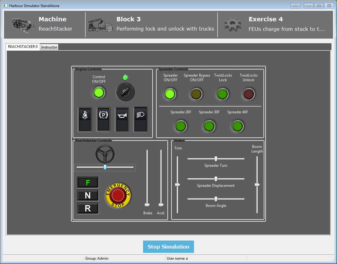 Reach-Stacker Simulator machine control console