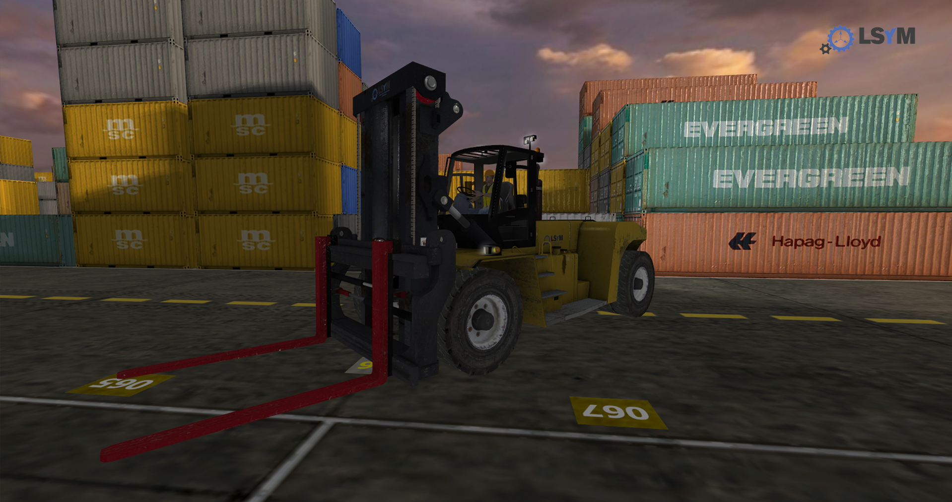 High Capacity Forklift Simulator with containers view