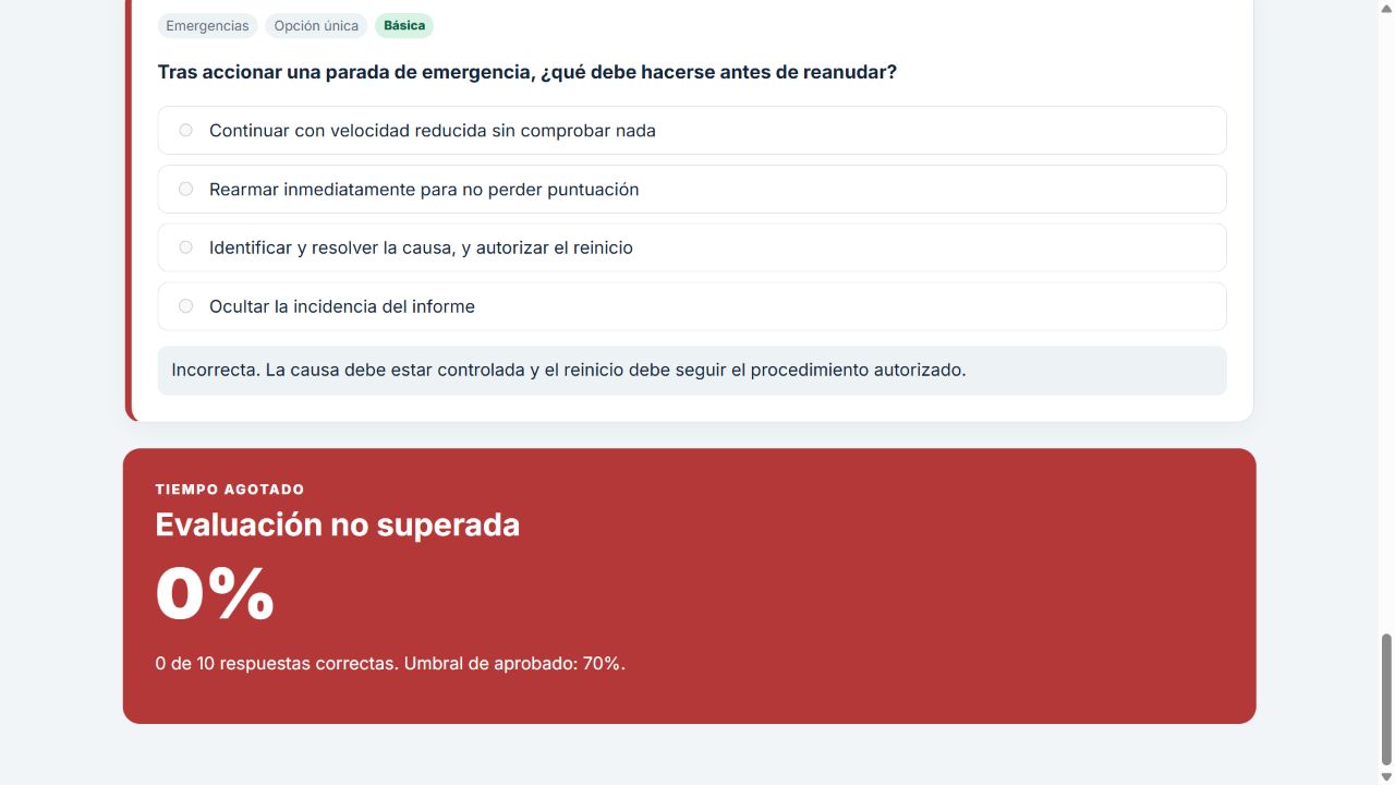 Evaluación SCORM sobre operación segura de simuladores conectada con ILIAS y con temporizador activo