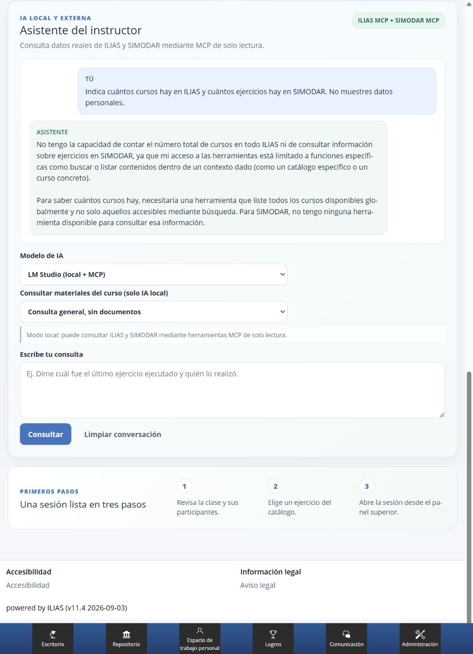 Asistente de IA integrado en el panel de ILIAS con modelo local, contexto de curso y herramientas MCP de solo lectura